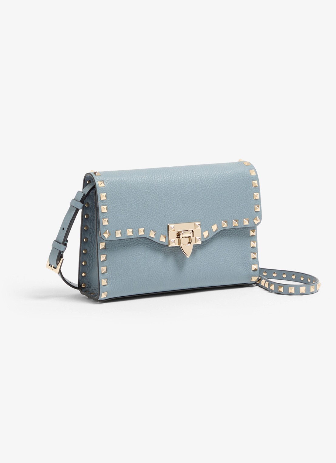 Valentino Garavani Rockstud Small crossbodytas van kalfsleer met studs - voorkant 6 blauwgrijs