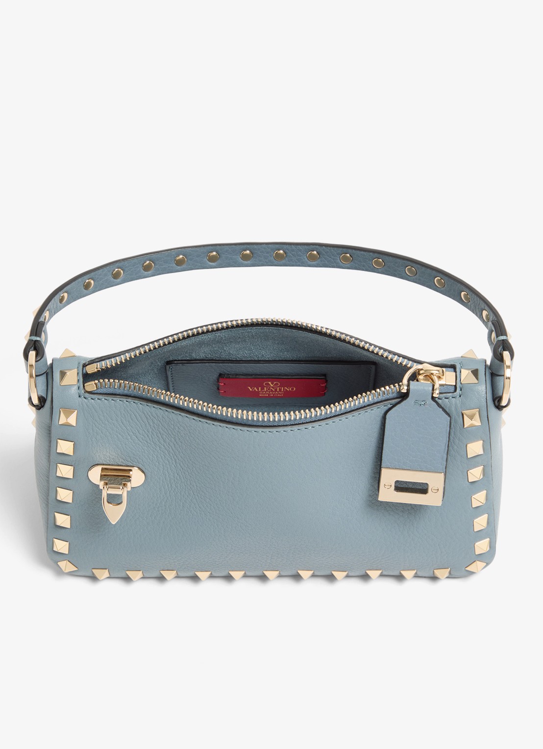 Valentino Garavani Rockstud Small handtas van kalfsleer met studs - detail 2 blauwgrijs