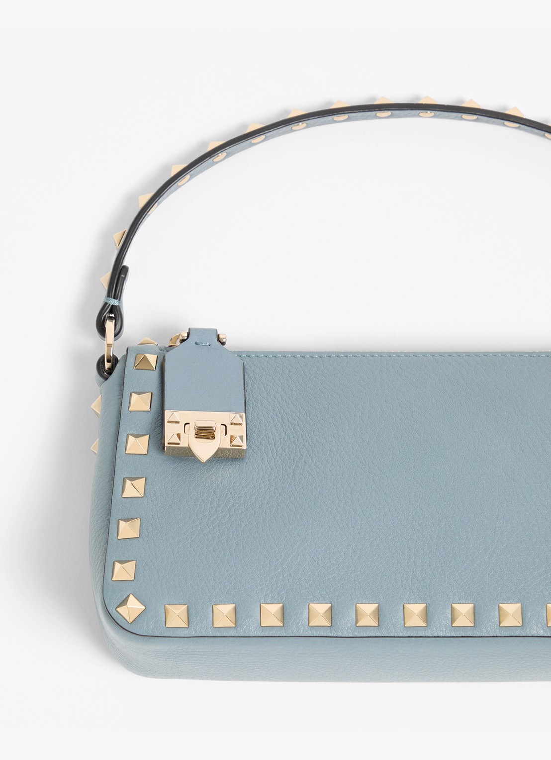 Valentino Garavani Rockstud Small handtas van kalfsleer met studs - detail 3 blauwgrijs