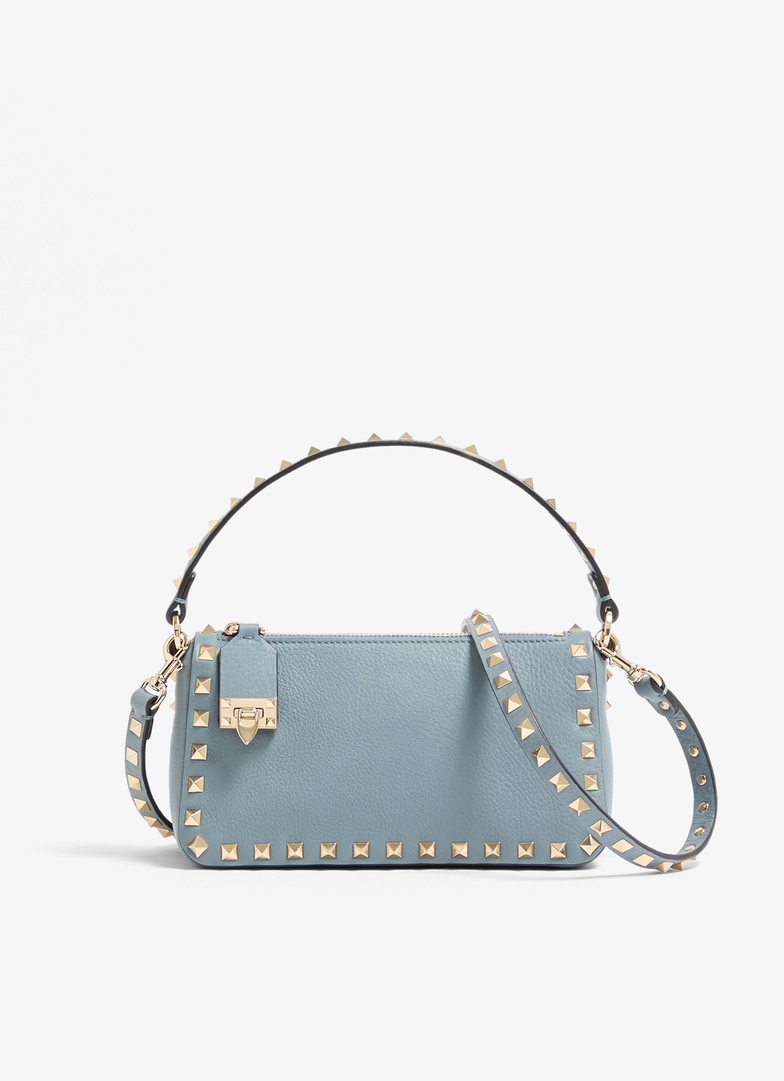 Valentino Garavani Rockstud Small handtas van kalfsleer met studs - voorkant 4 blauwgrijs