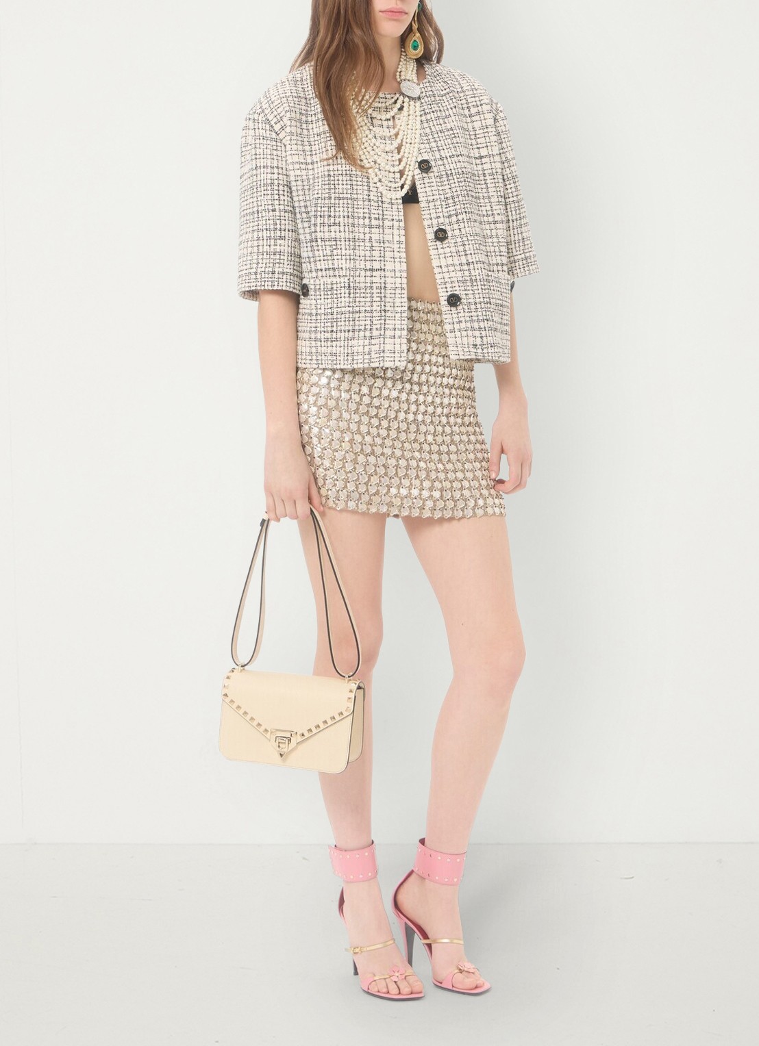 Valentino Garavani Rockstud Small schoudertas van kalfsleer - detail 5 creme