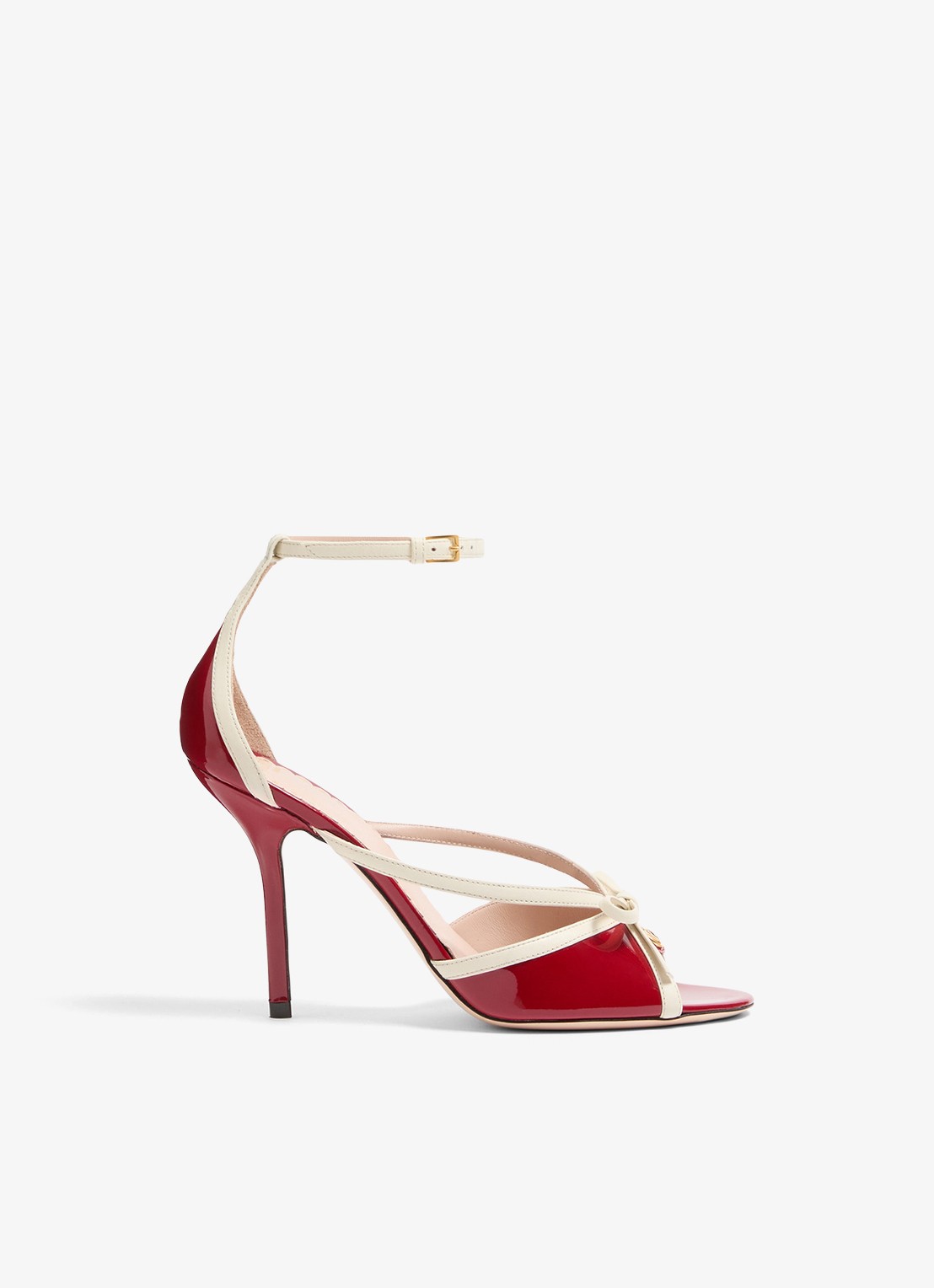 Valentino Garavani Sandalette van geitenleer met lakleren details - voorkant rood