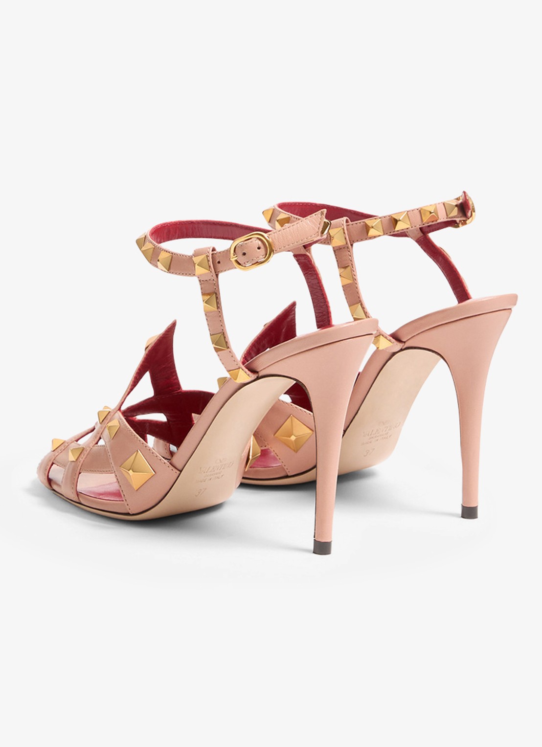 Valentino Garavani Sandalette van geitenleer met studs - achterkant oudroze