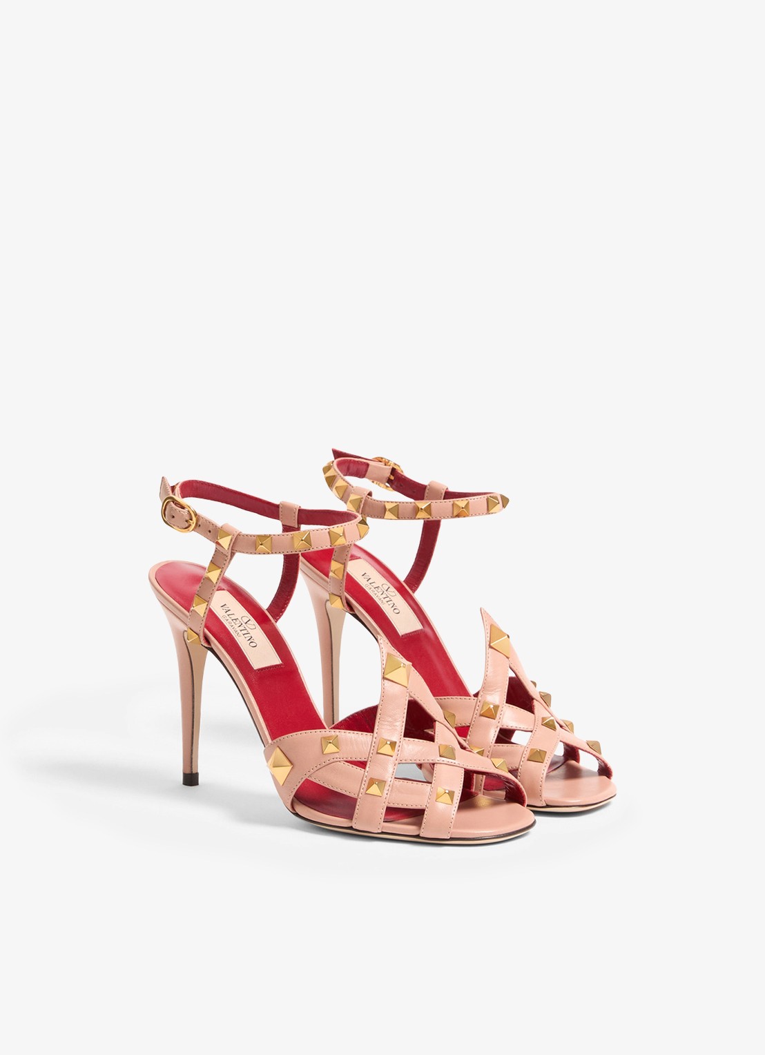 Valentino Garavani Sandalette van geitenleer met studs - voorkant 3 oudroze