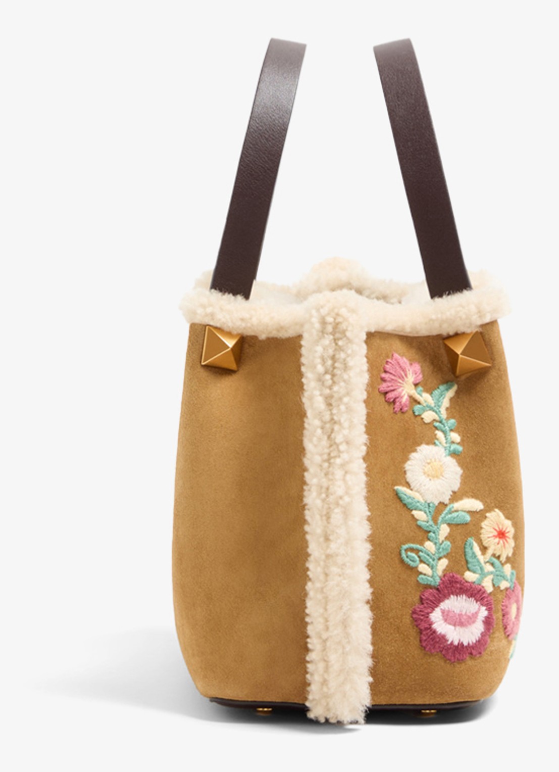 Valentino Garavani Shopper van kalfssuède met bloemborduring - detail camel