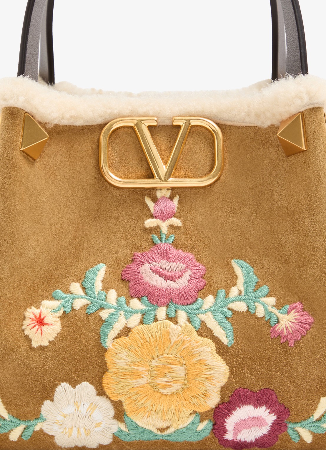 Valentino Garavani Shopper van kalfssuède met bloemborduring - detail 2 camel