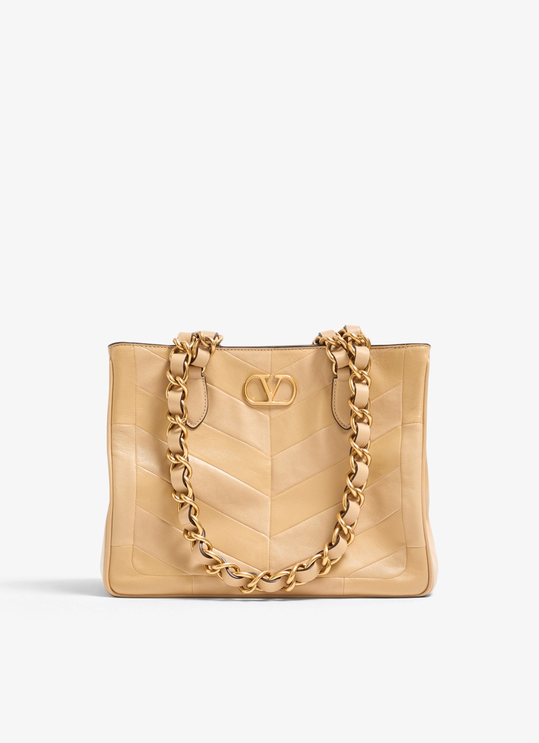 Valentino Garavani Shopper van lamsleer - voorkant 2 beige