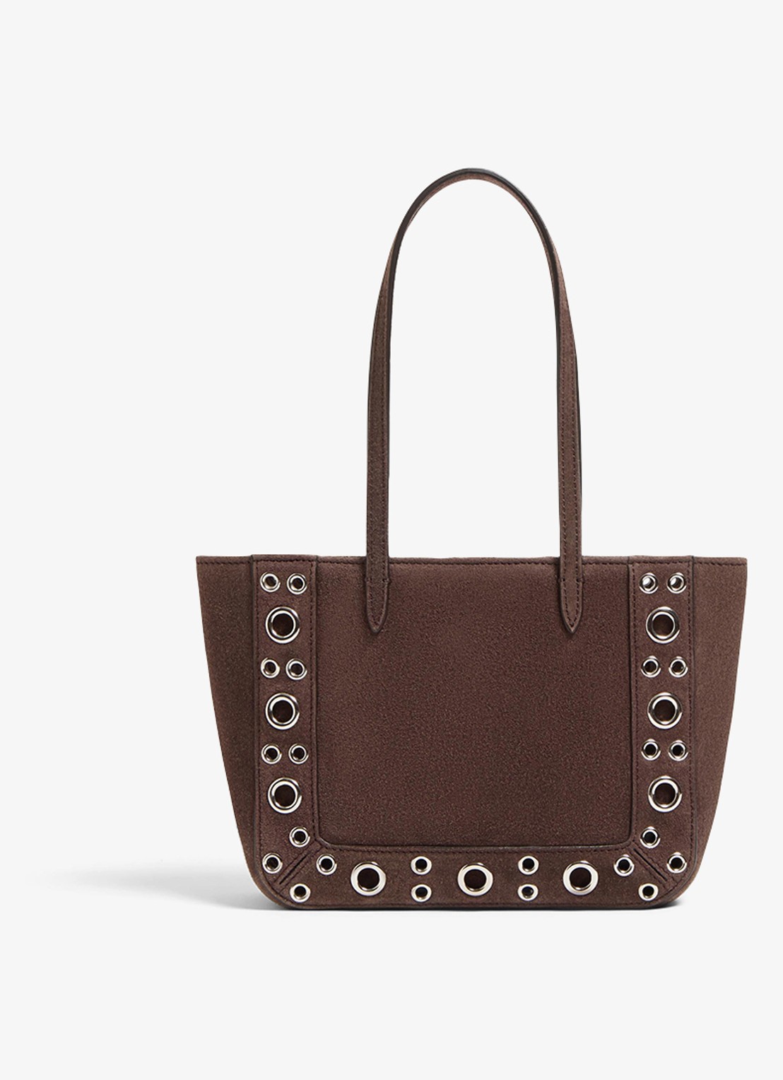Valentino Garavani Shopper van suède met borduring - achterkant 6 donkerbruin