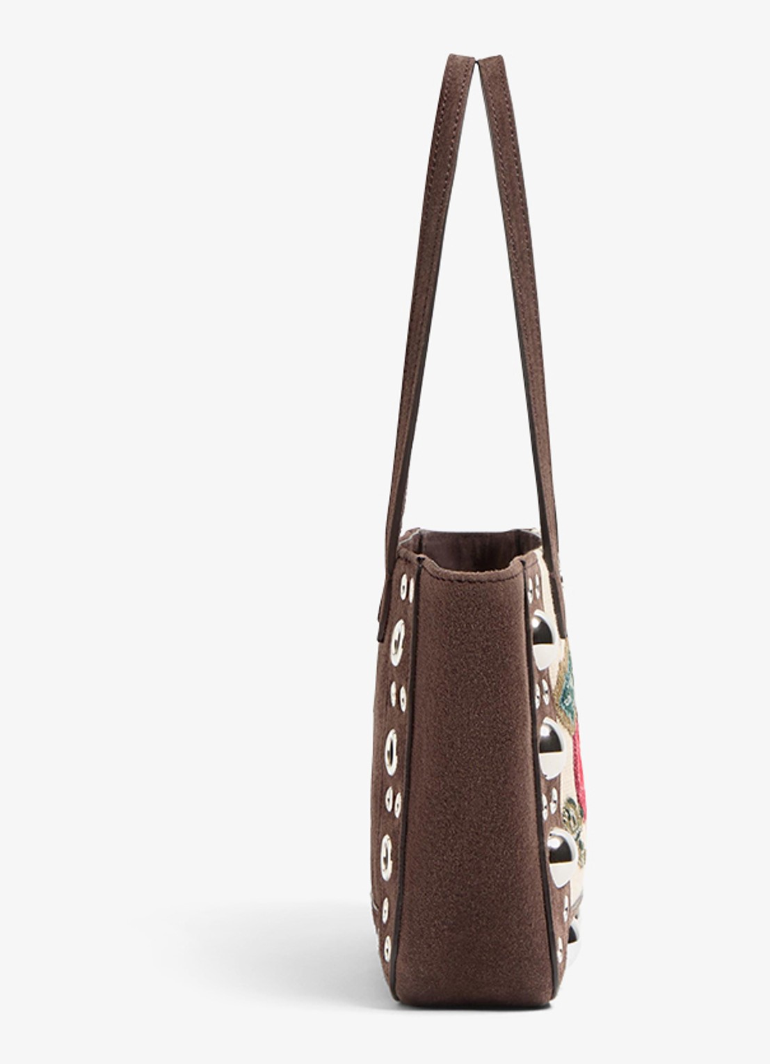 Valentino Garavani Shopper van suède met borduring - detail 2 donkerbruin