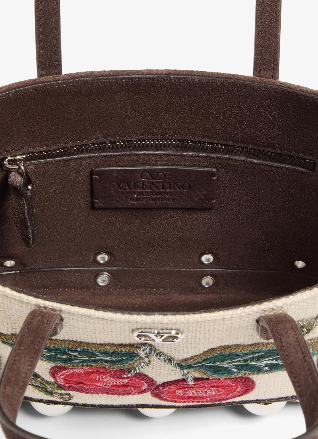 Valentino Garavani Shopper van suède met borduring - detail 3 donkerbruin