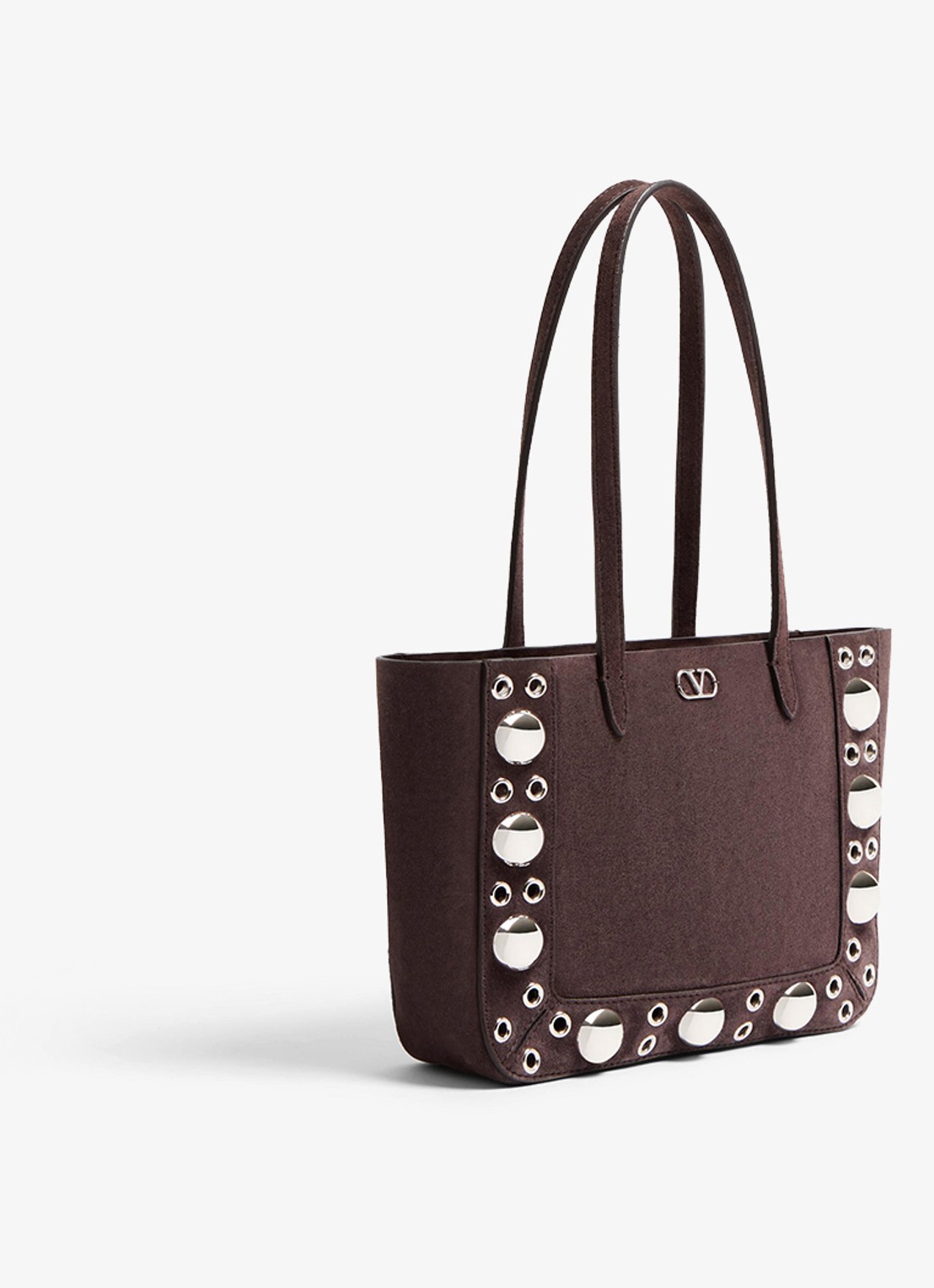 Valentino Garavani Shopper van suède met studs - detail donkerbruin