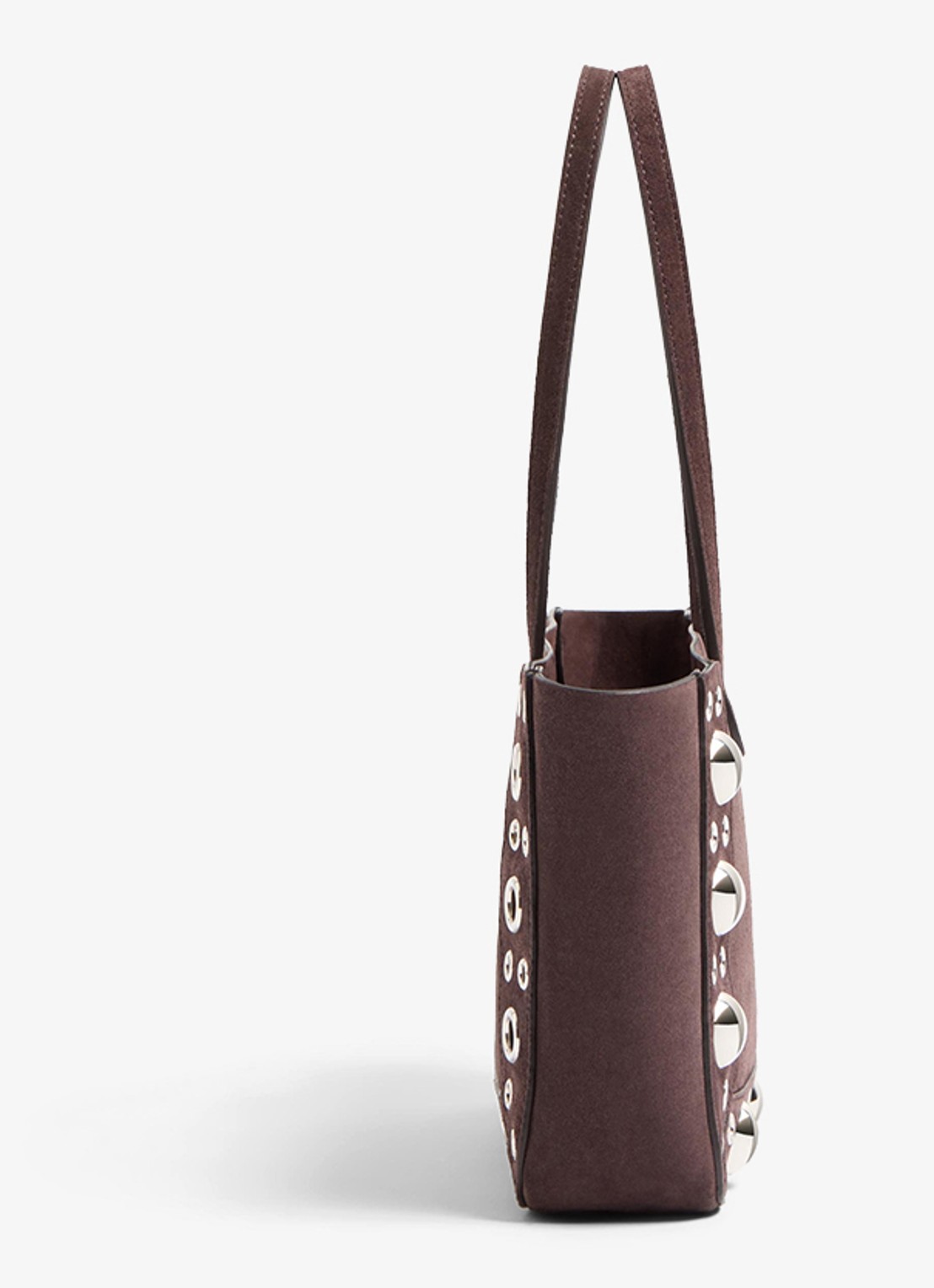 Valentino Garavani Shopper van suède met studs - detail 2 donkerbruin