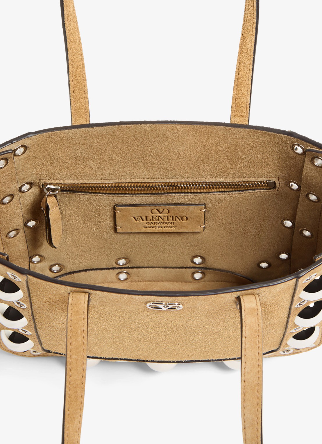 Valentino Garavani Shopper van suède met studs - detail 3 beige