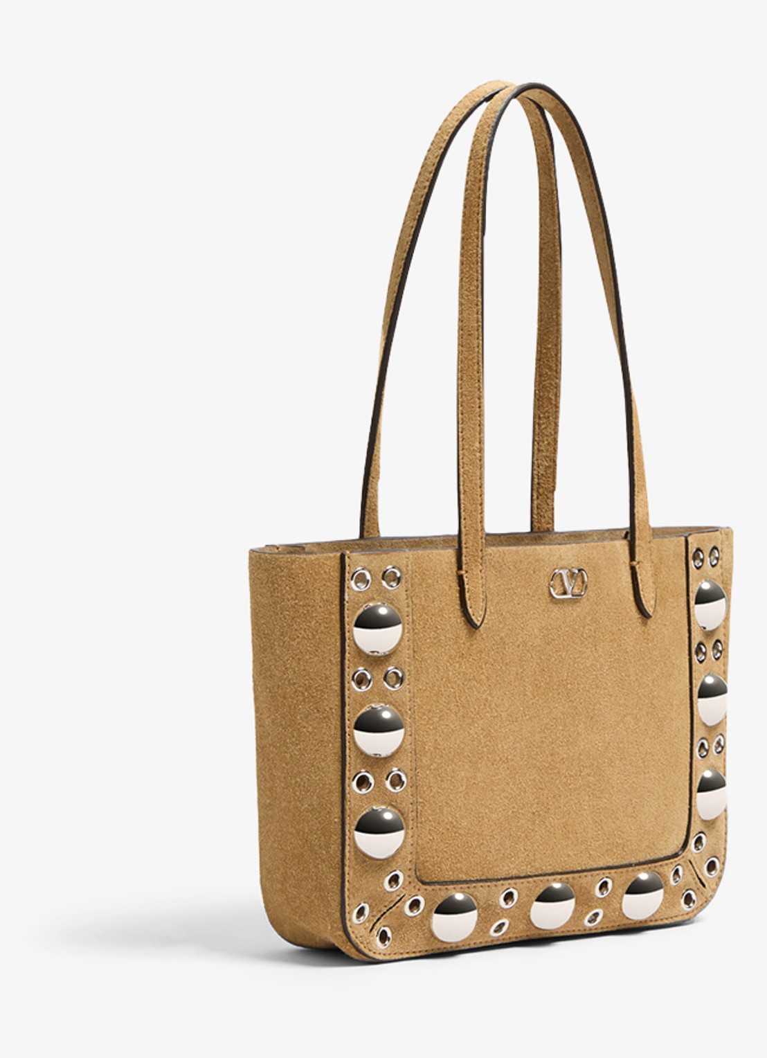 Valentino Garavani Shopper van suède met studs - voorkant 6 beige