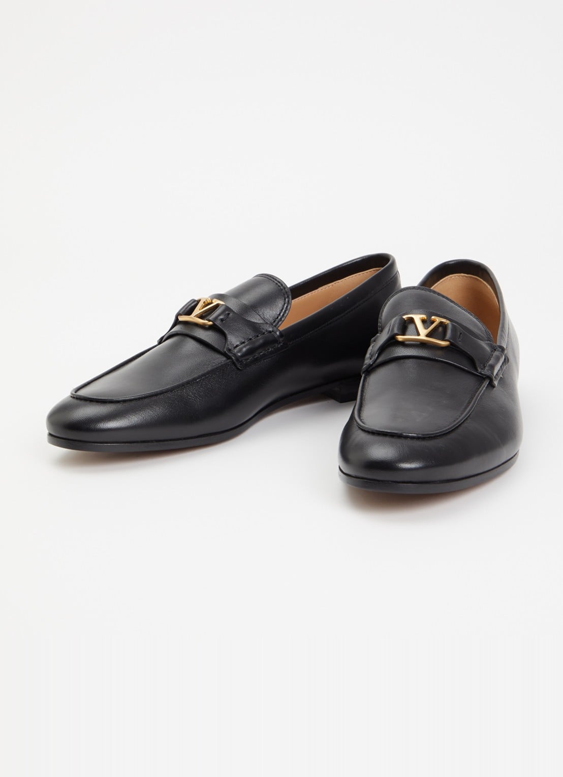 Valentino Garavani Signature loafer van leer met logo - detail zwart