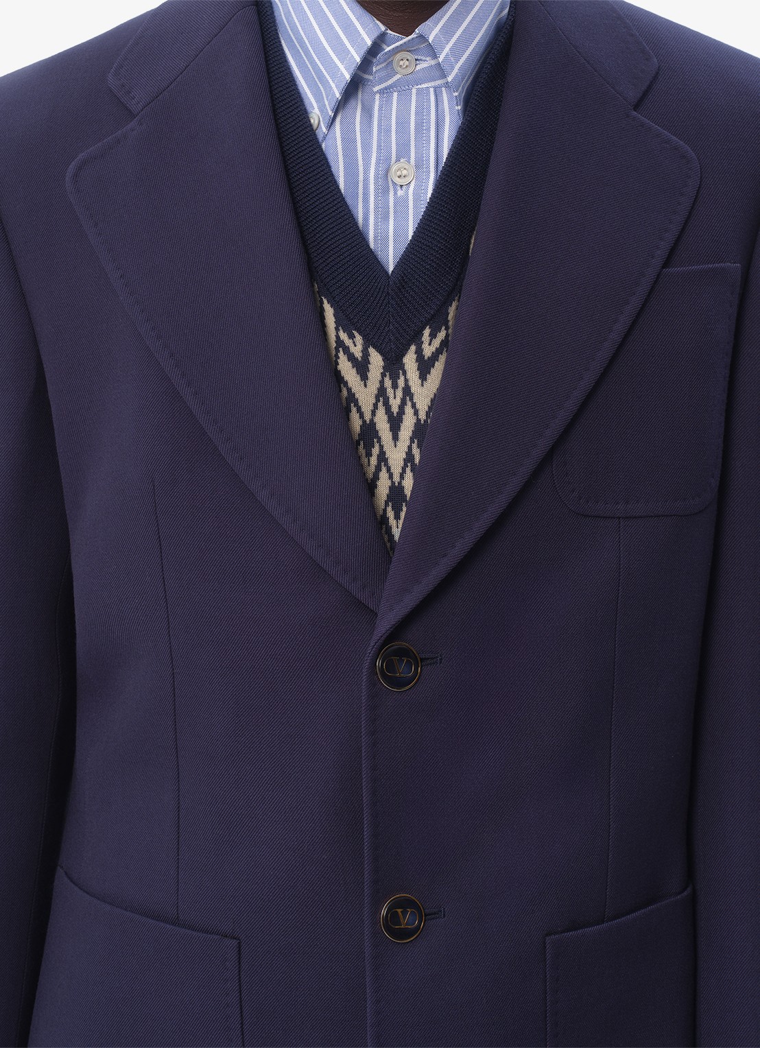 Valentino Garavani Slim fit colbert van scheerwol met opgestikte zakken - detail 3 donkerblauw