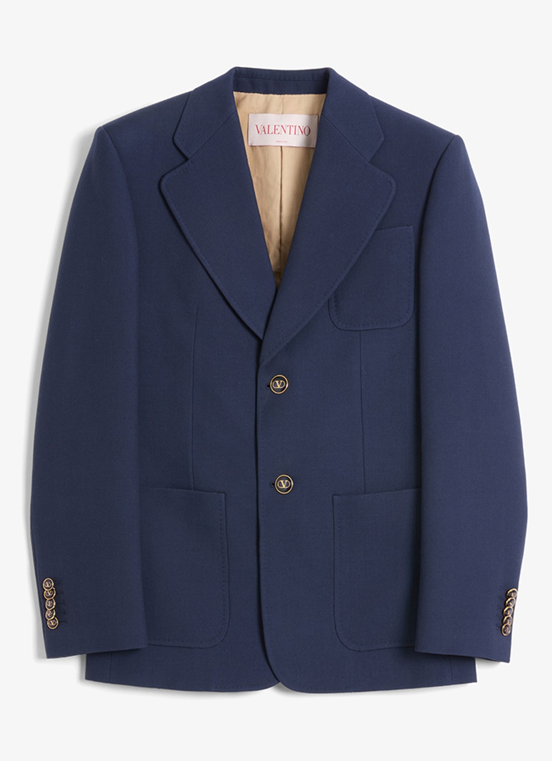 Valentino Garavani Slim fit colbert van scheerwol met opgestikte zakken - voorkant 6 donkerblauw