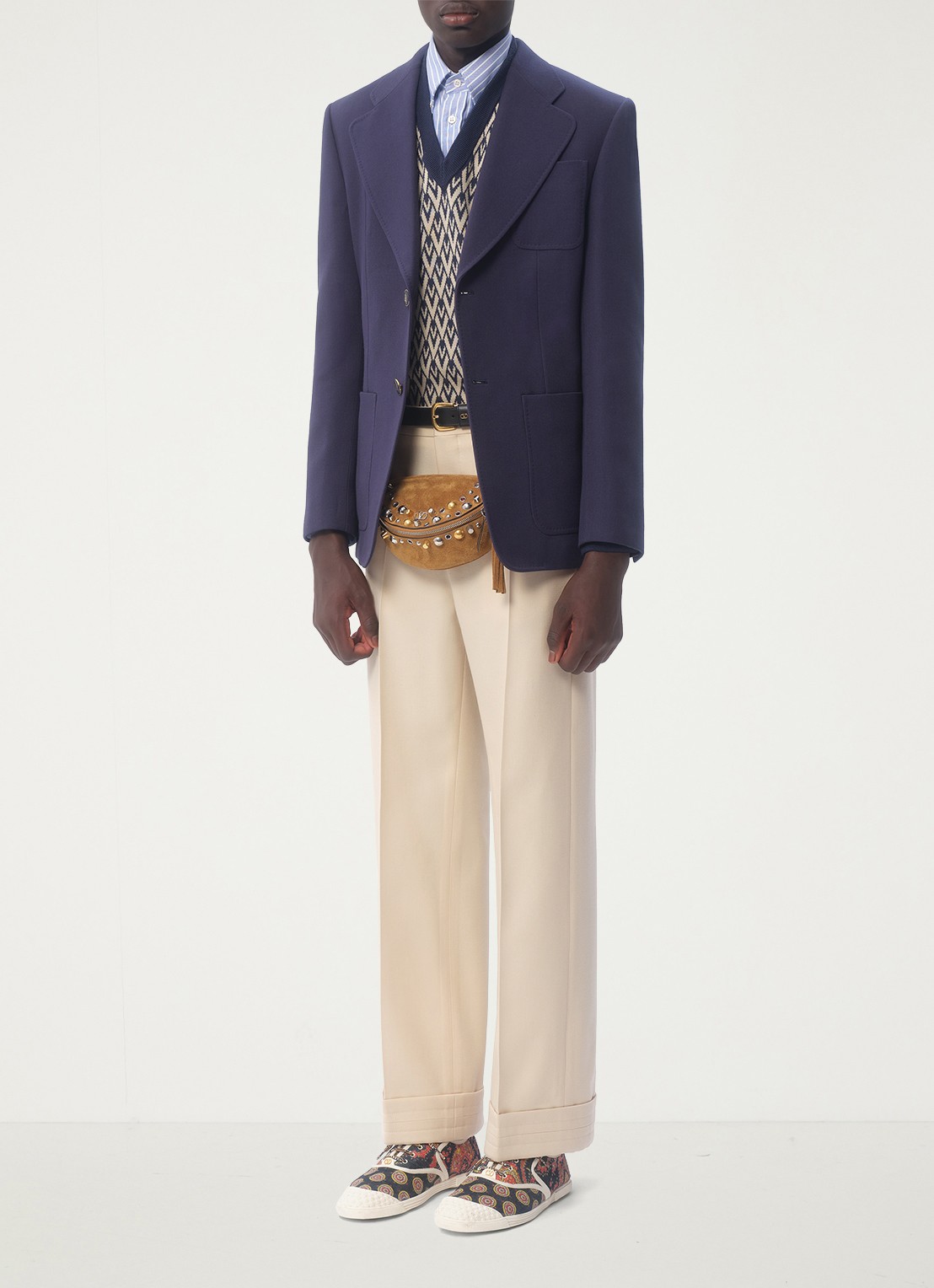 Valentino Garavani Slim fit colbert van scheerwol met opgestikte zakken - voorkant 7 donkerblauw