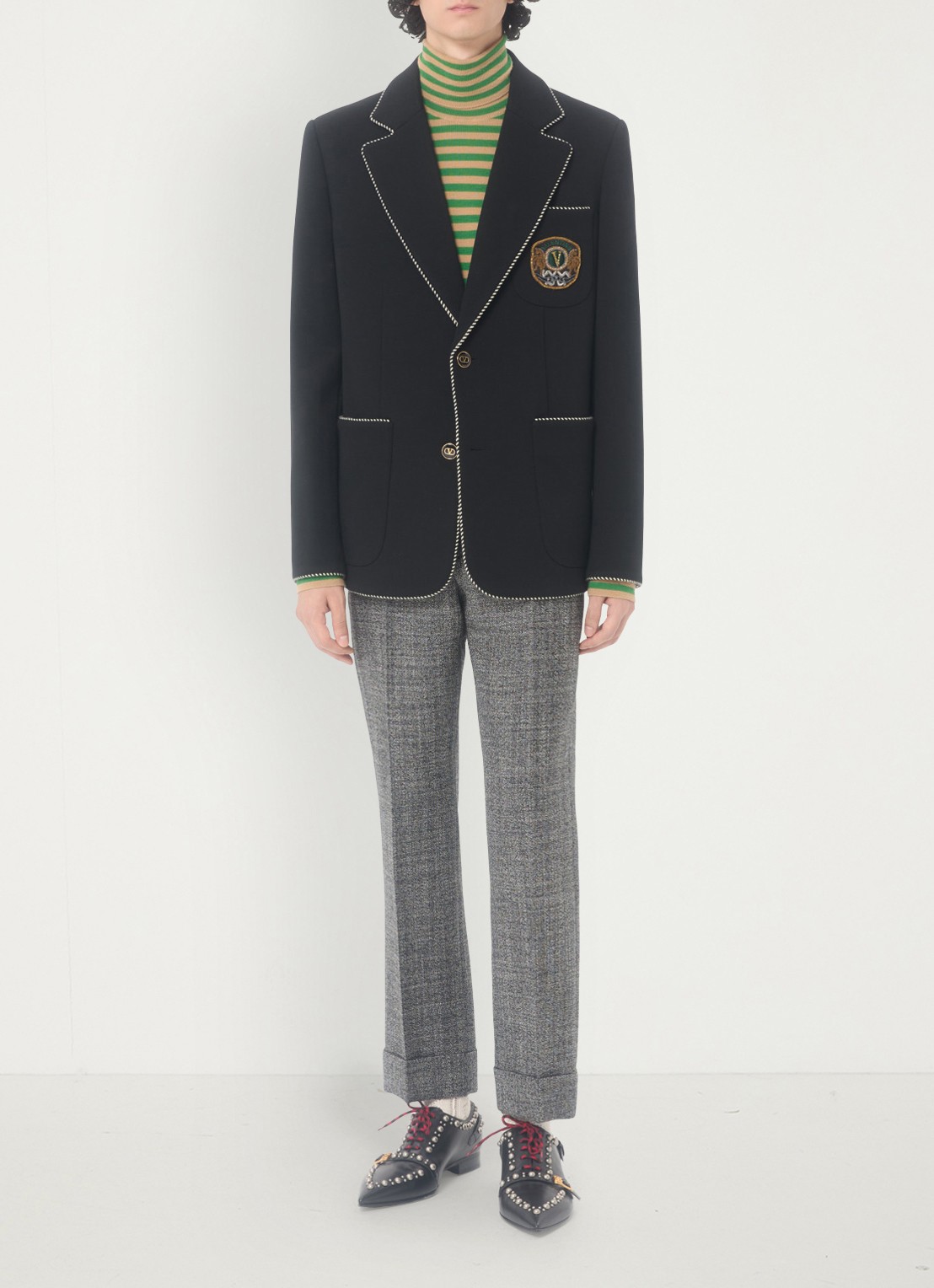 Valentino Garavani Slim fit colbert van scheerwol met opgestikte zakken - voorkant 3 zwart