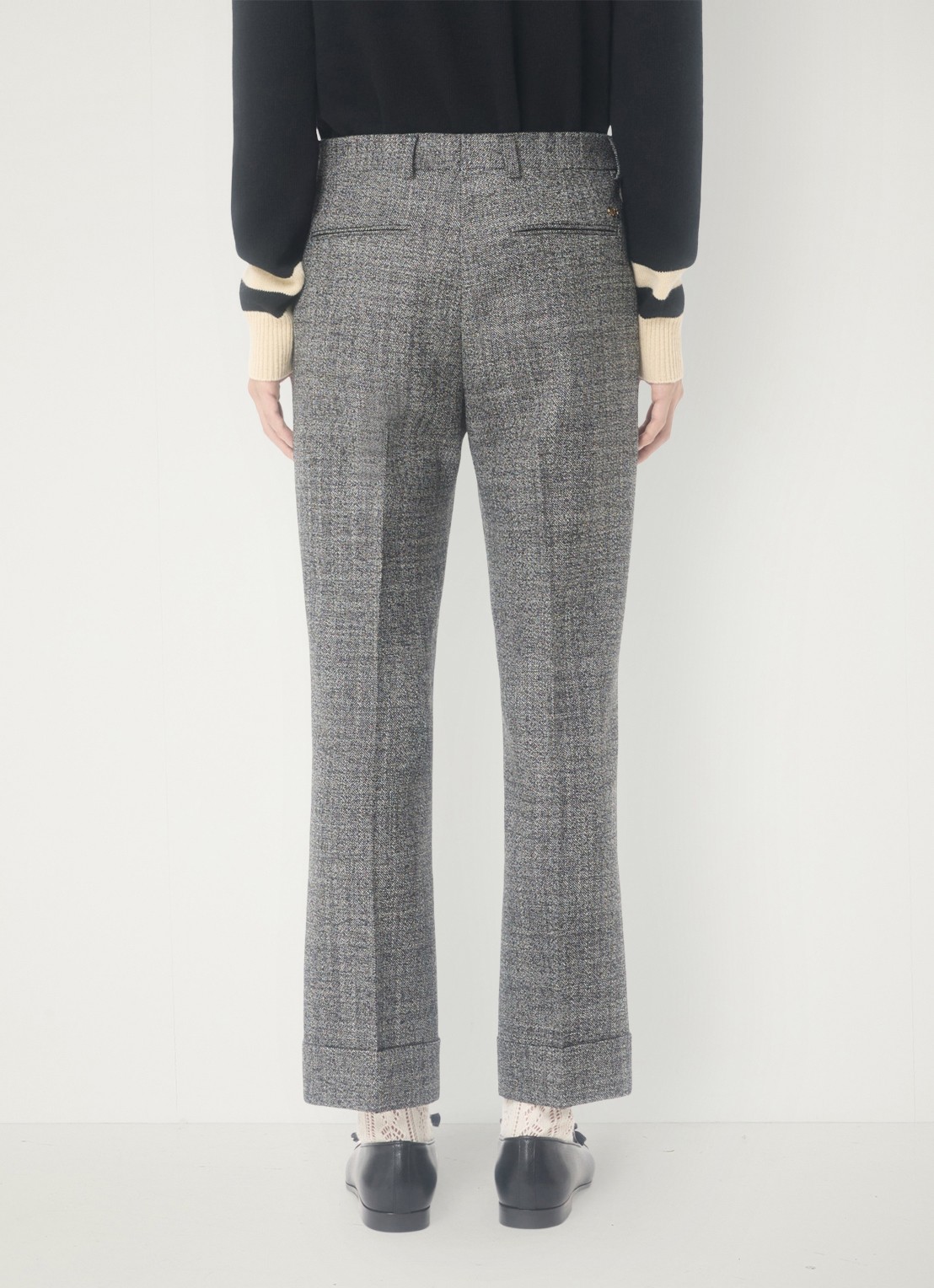 Valentino Garavani Slim fit pantalon van scheerwol met gemêleerd dessin - achterkant 6 grijsmele
