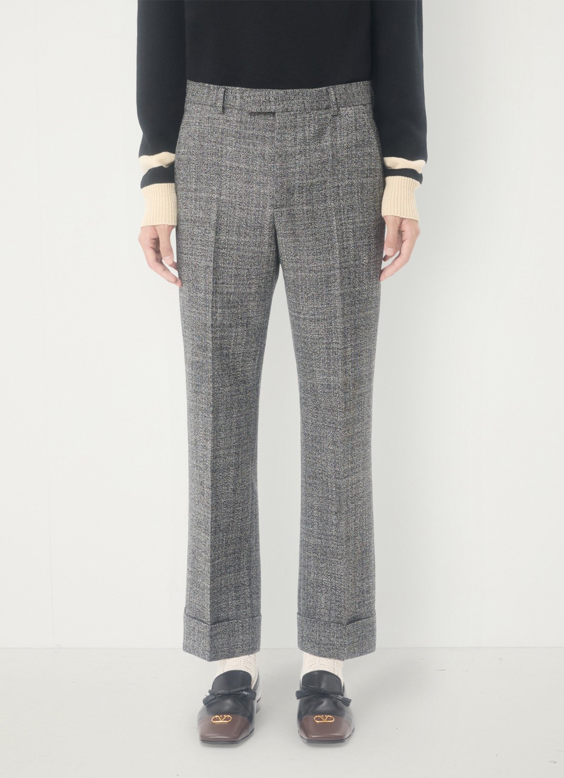 Valentino Garavani Slim fit pantalon van scheerwol met gemêleerd dessin - detail 3 grijsmele
