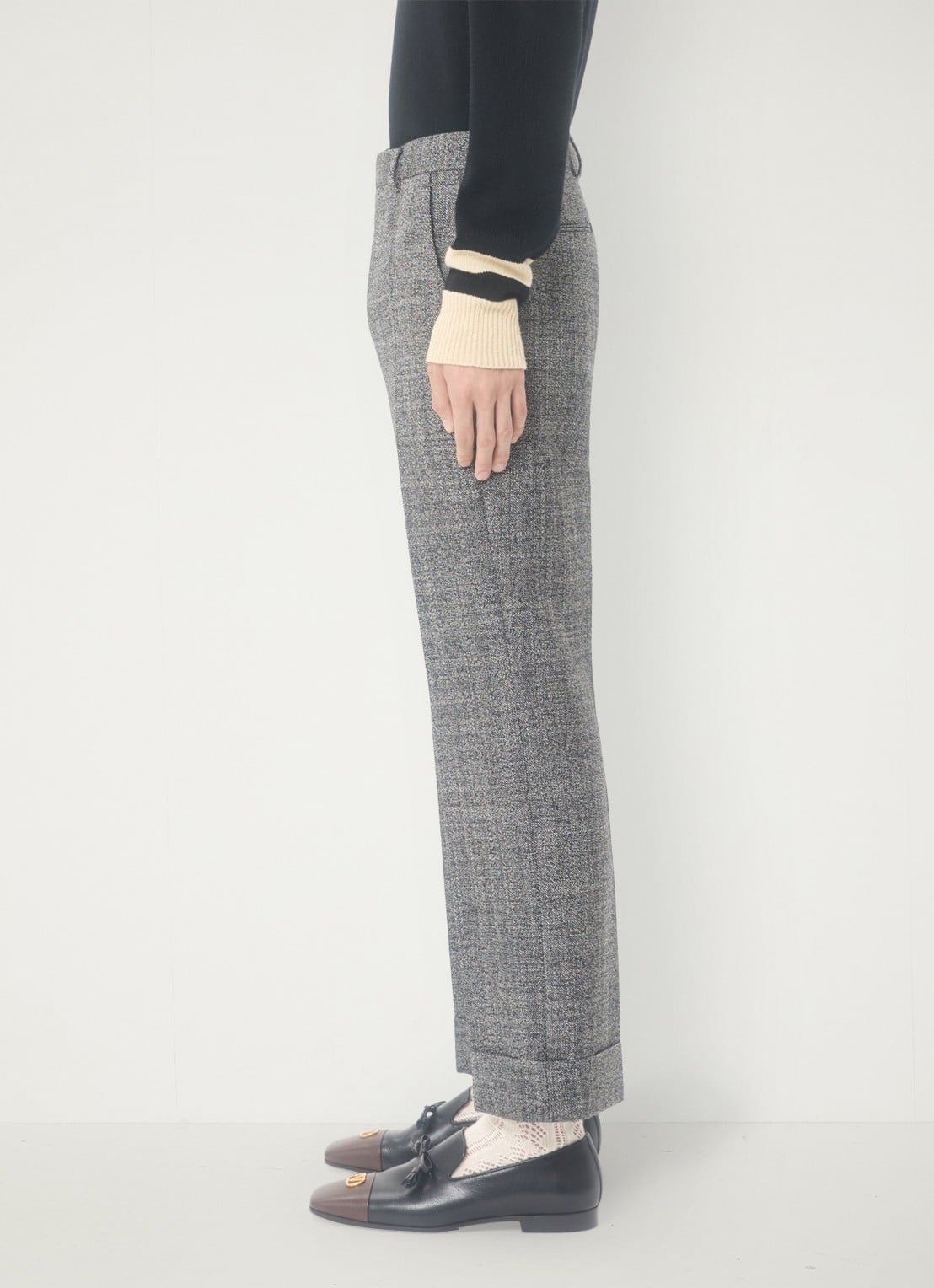 Valentino Garavani Slim fit pantalon van scheerwol met gemêleerd dessin - detail 4 grijsmele