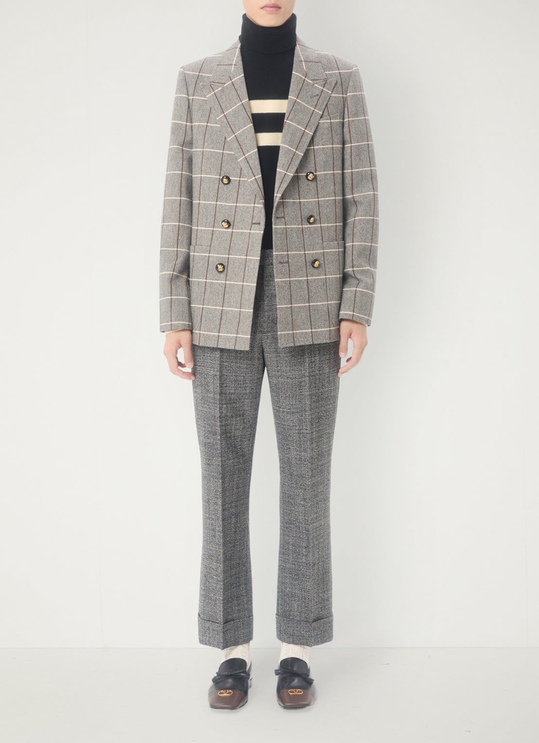 Valentino Garavani Slim fit pantalon van scheerwol met gemêleerd dessin - voorkant 2 grijsmele