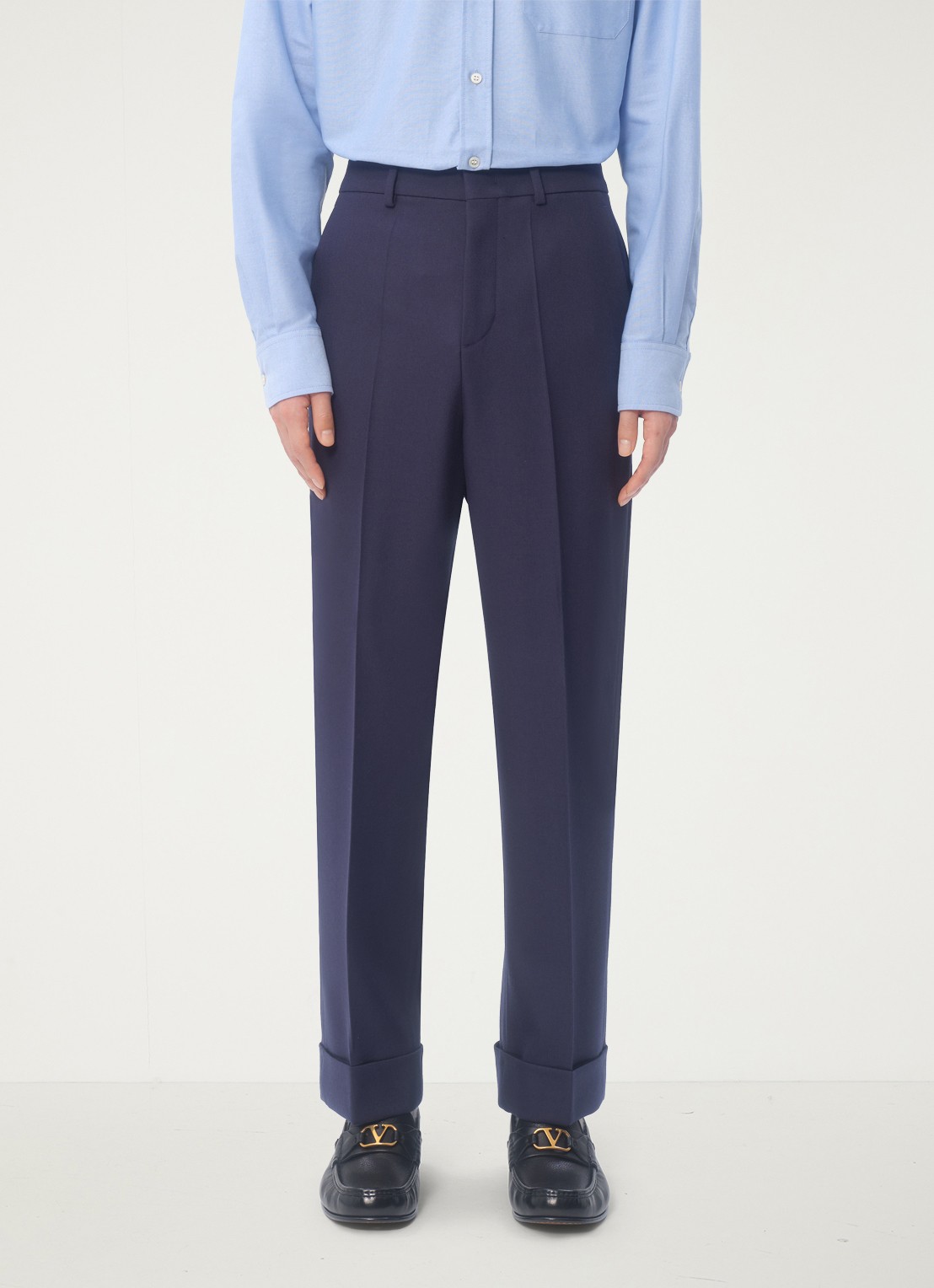 Valentino Garavani Slim fit pantalon van scheerwol met steekzakken - detail 4 donkerblauw