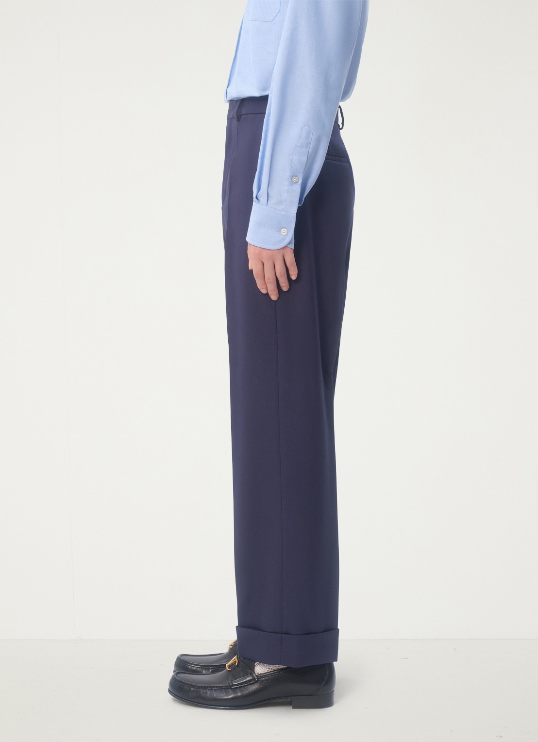 Valentino Garavani Slim fit pantalon van scheerwol met steekzakken - detail 5 donkerblauw