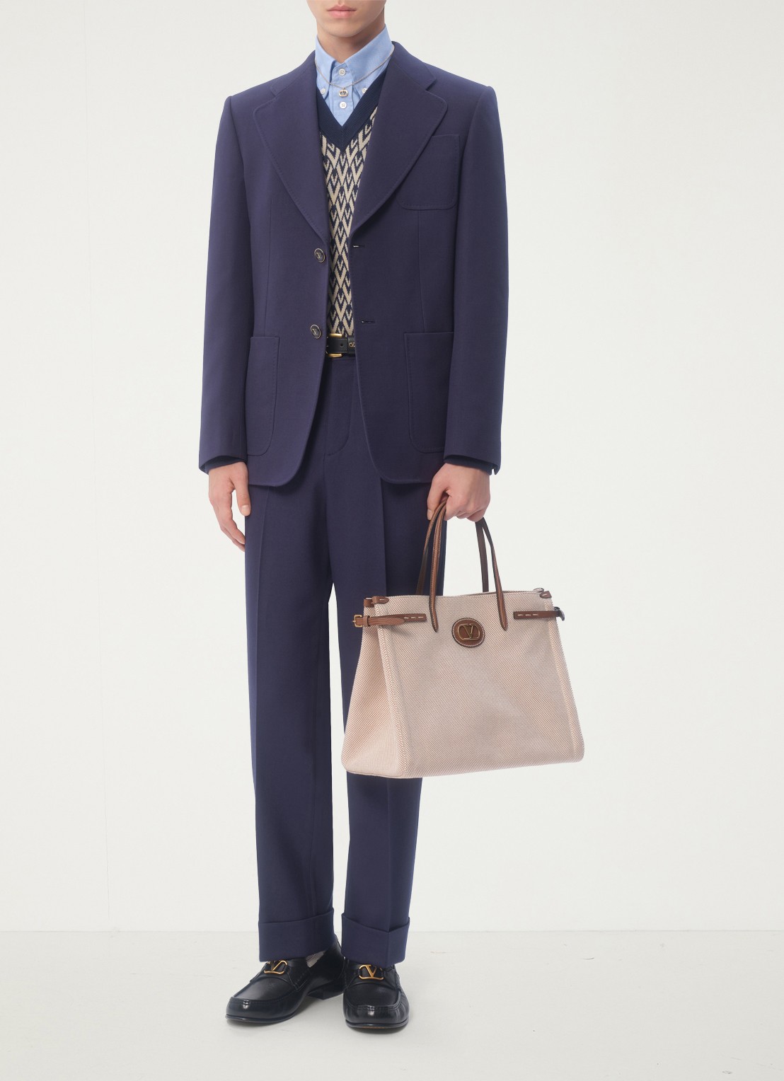 Valentino Garavani Slim fit pantalon van scheerwol met steekzakken - voorkant 3 donkerblauw