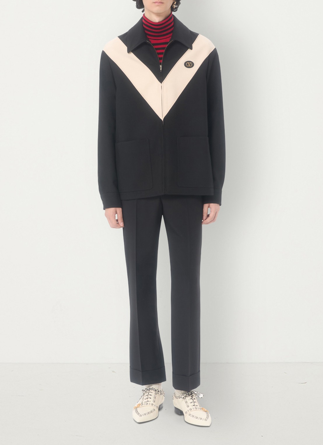 Valentino Garavani Slim fit pantalon van scheerwol - voorkant 3 zwart