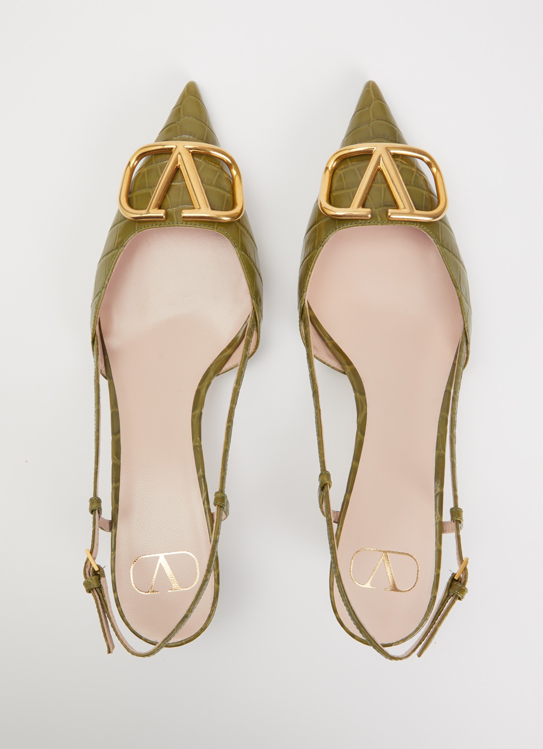 Valentino Garavani Slingback van leer met crocostructuur - detail 2 khaki