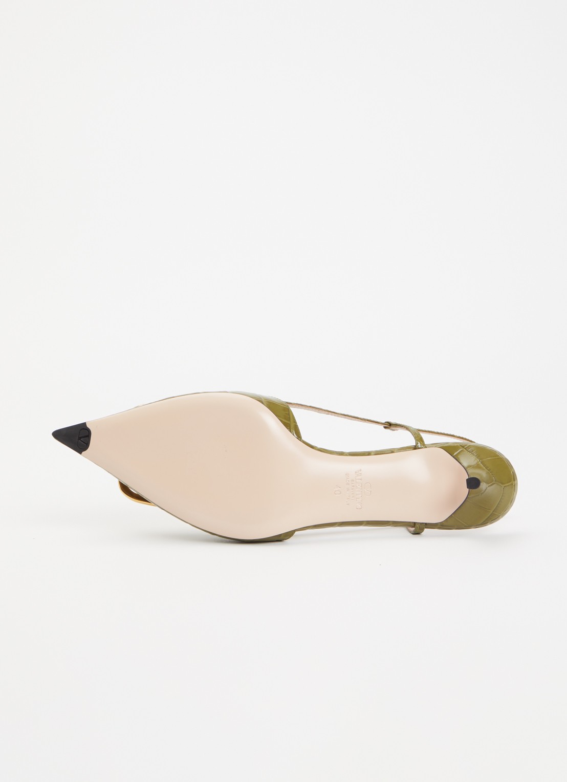 Valentino Garavani Slingback van leer met crocostructuur - detail 3 khaki