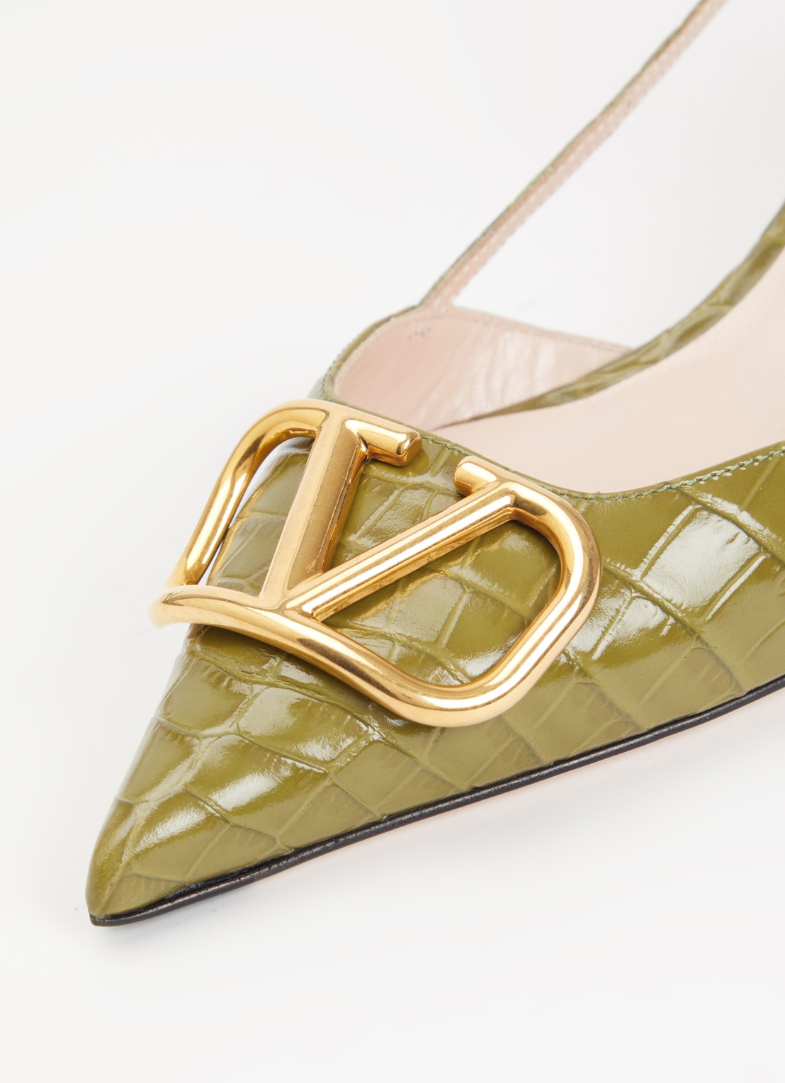Valentino Garavani Slingback van leer met crocostructuur - detail 4 khaki