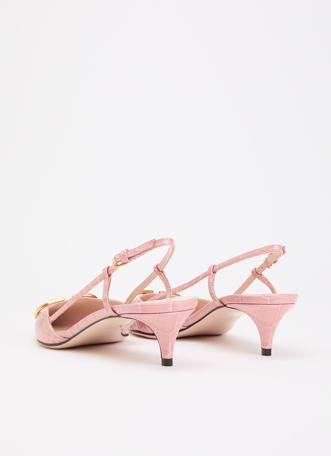 Valentino Garavani Slingback van leer met crocostructuur - achterkant 4 oudroze
