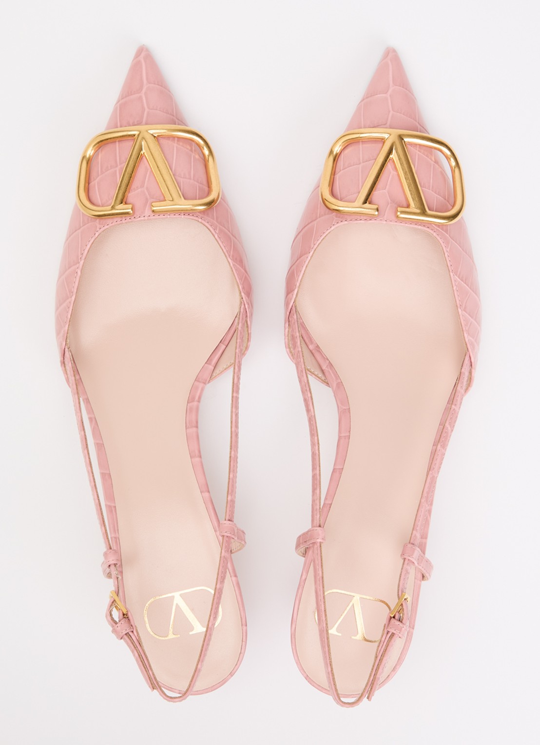 Valentino Garavani Slingback van leer met crocostructuur - detail 2 oudroze