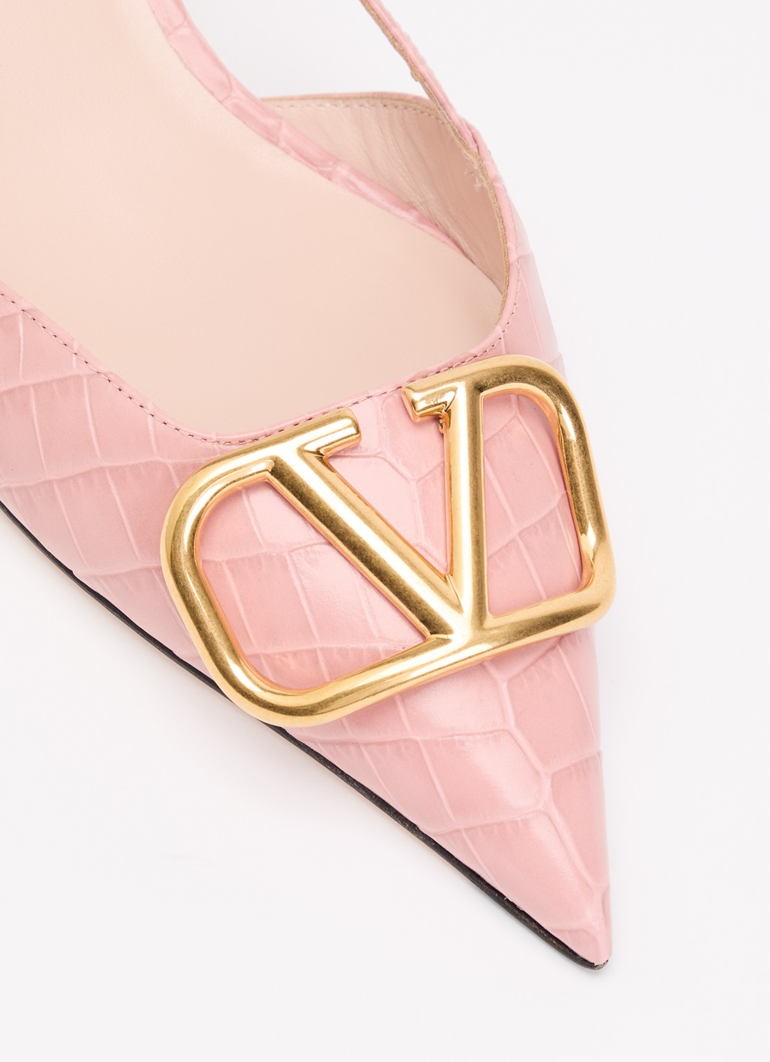 Valentino Garavani Slingback van leer met crocostructuur - detail 3 oudroze