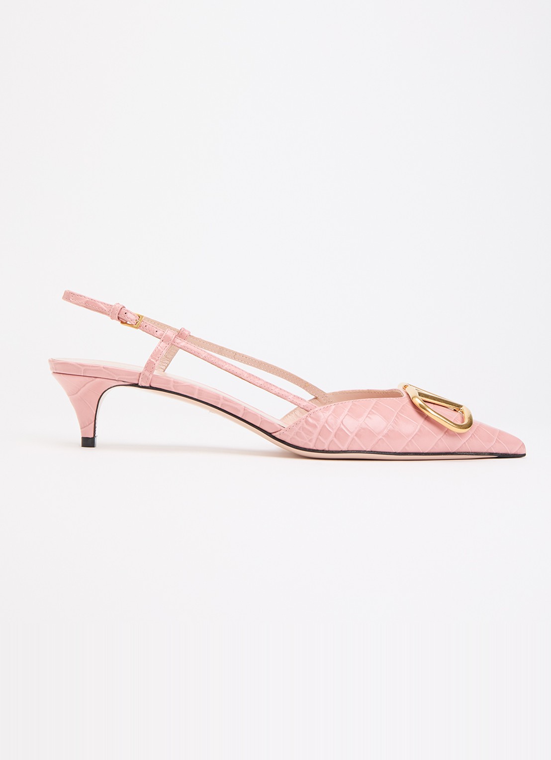 Valentino Garavani Slingback van leer met crocostructuur - voorkant 5 oudroze