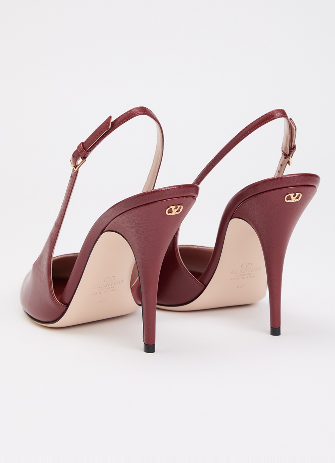 Valentino Garavani Slingback van leer - achterkant 6 donkerrood