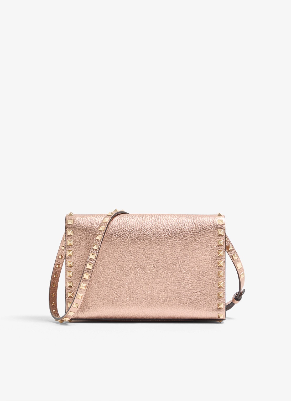 Valentino Garavani Small crossbodytas van kalfsleer met metallic finish en studs - achterkant 6 roze