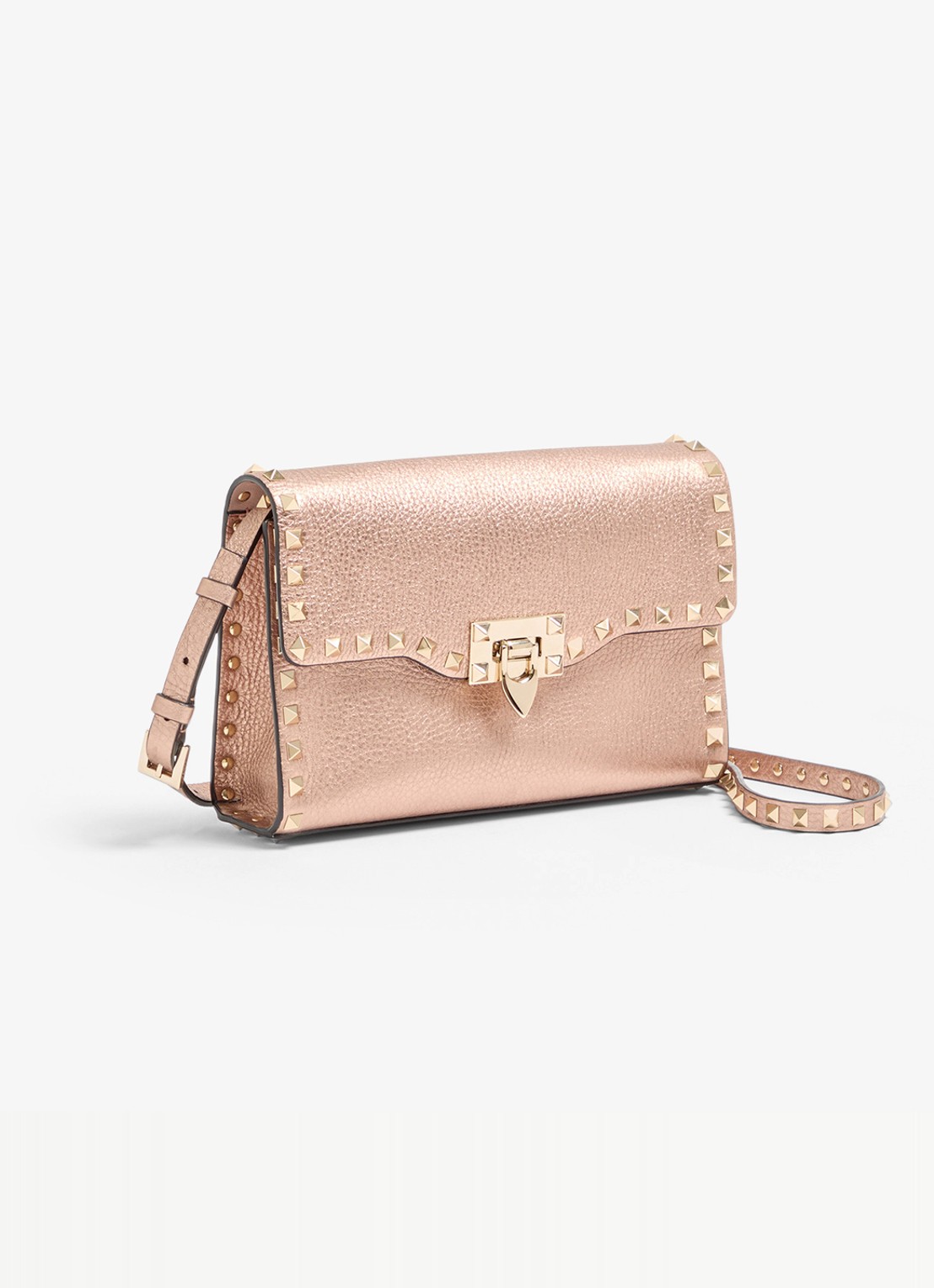 Valentino Garavani Small crossbodytas van kalfsleer met metallic finish en studs - voorkant 2 roze
