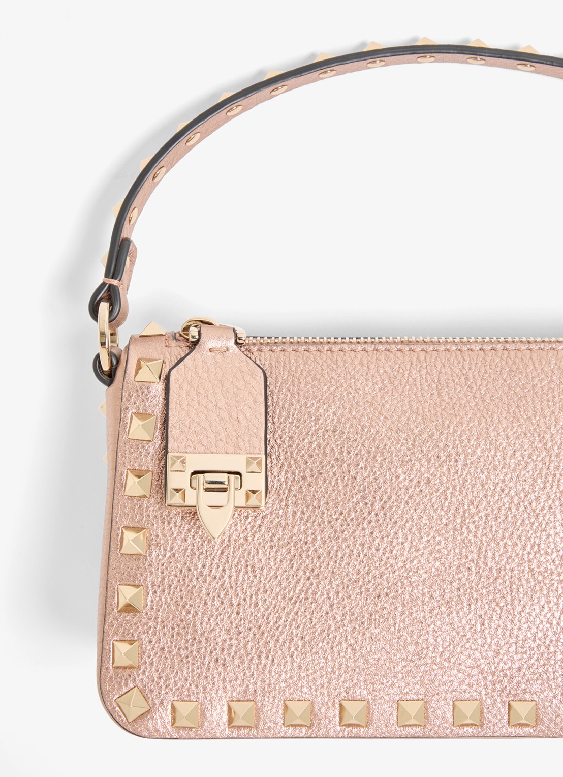 Valentino Garavani Small handtas van kalfsleer met metallic finish en studs - detail 3 roze