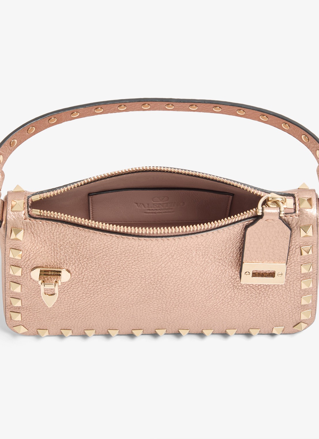 Valentino Garavani Small handtas van kalfsleer met metallic finish en studs - detail 4 roze