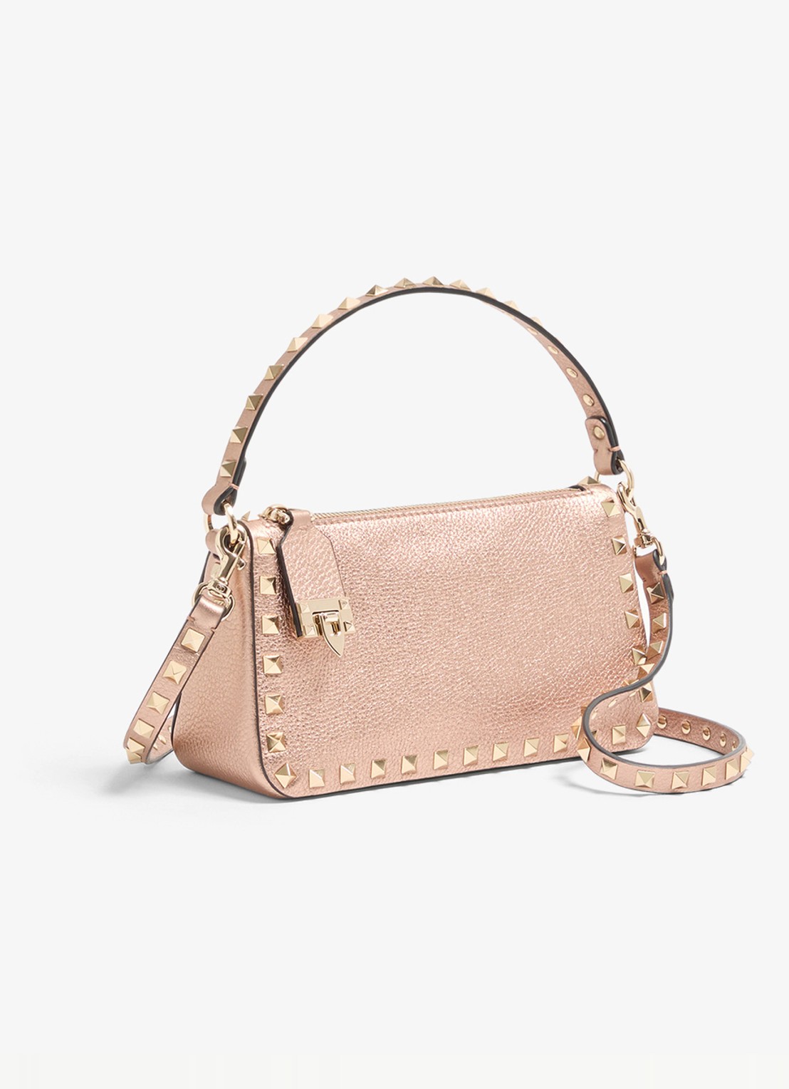 Valentino Garavani Small handtas van kalfsleer met metallic finish en studs - voorkant 6 roze
