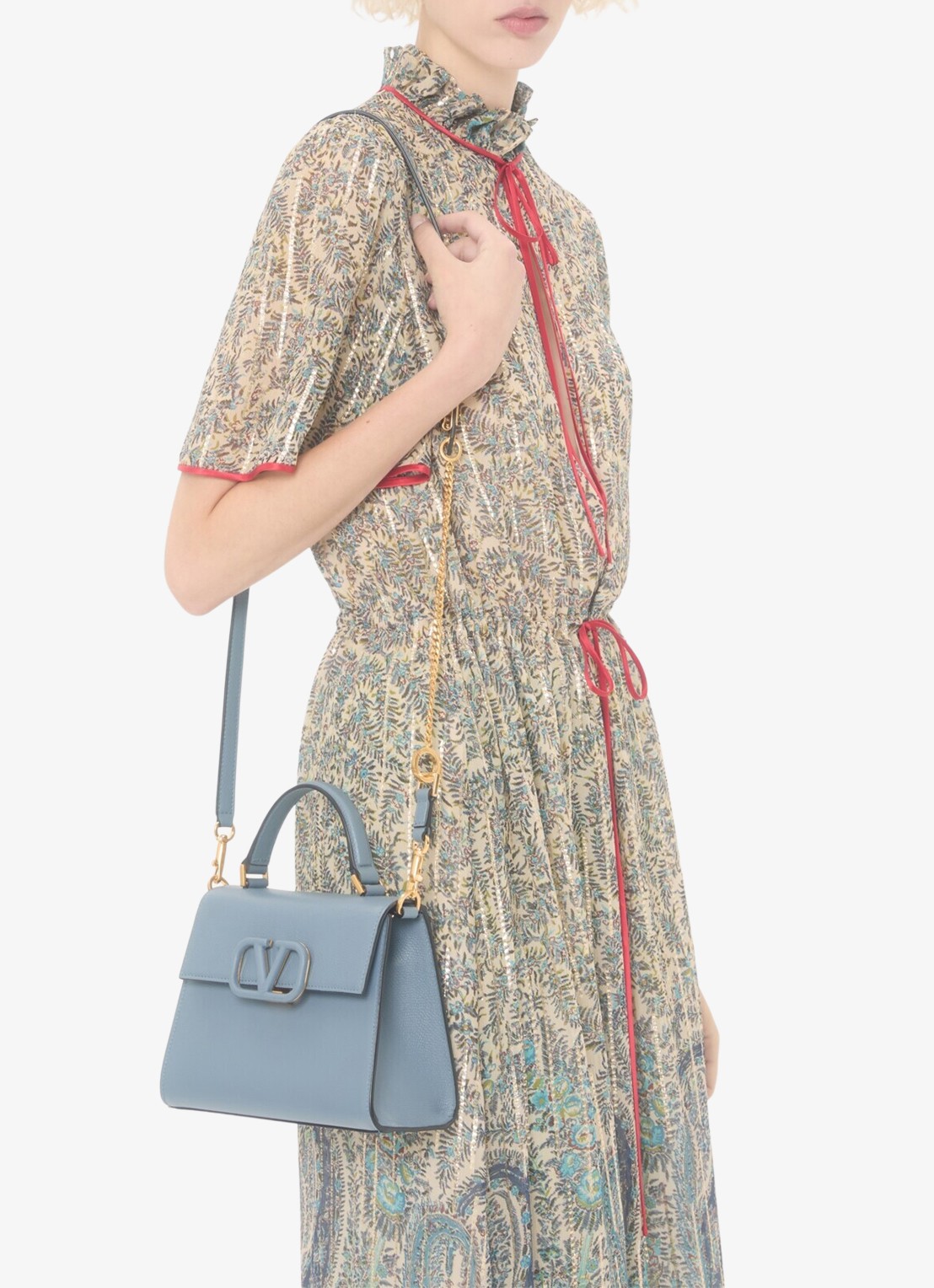 Valentino Garavani Small handtas van kalfsleer - detail 5 blauwgrijs