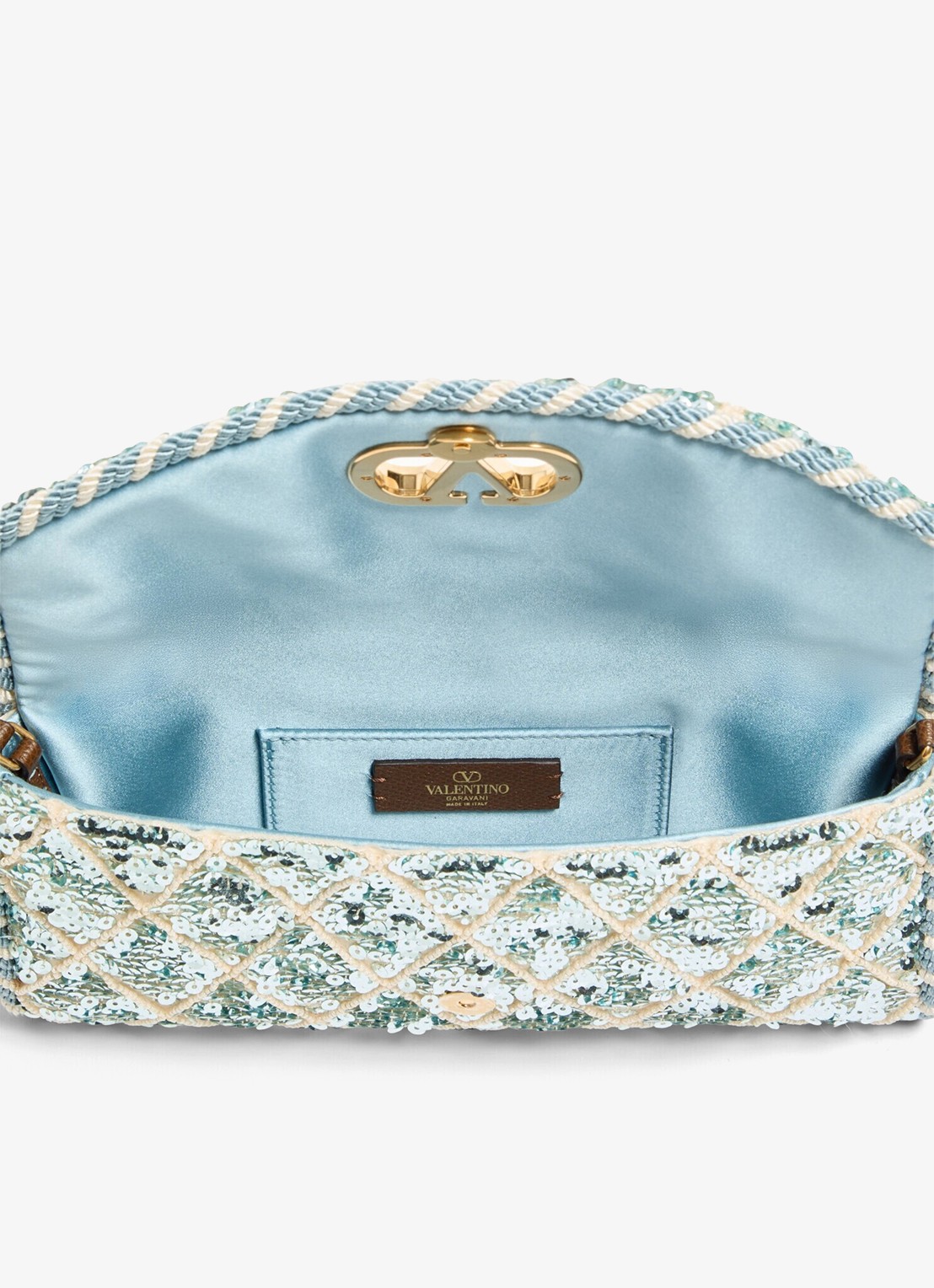 Valentino Garavani Small schoudertas met pailletten en leren details - detail 3 blauw