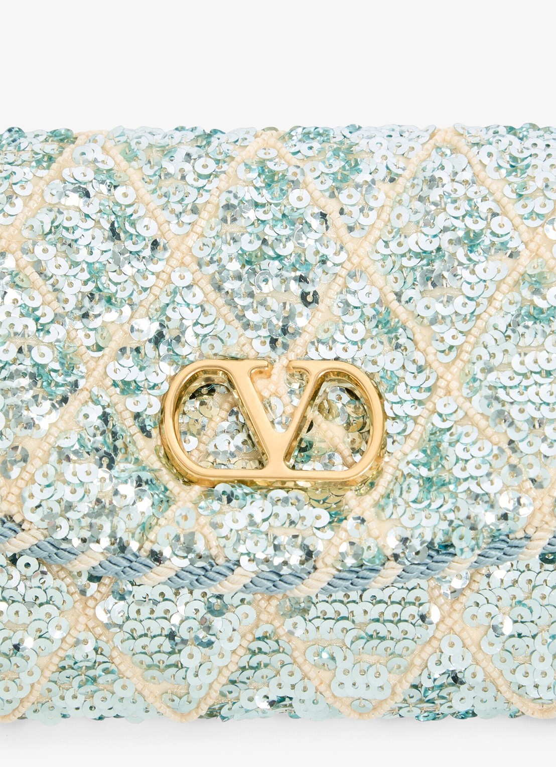Valentino Garavani Small schoudertas met pailletten en leren details - detail 4 blauw
