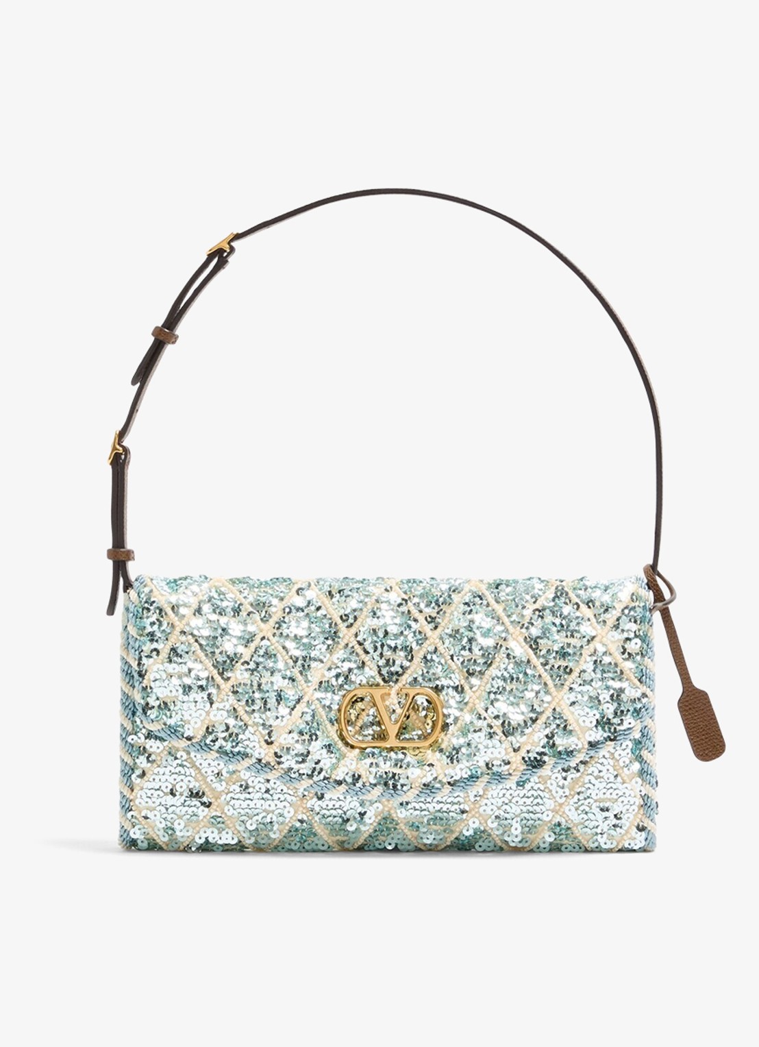 Valentino Garavani Small schoudertas met pailletten en leren details - voorkant 6 blauw