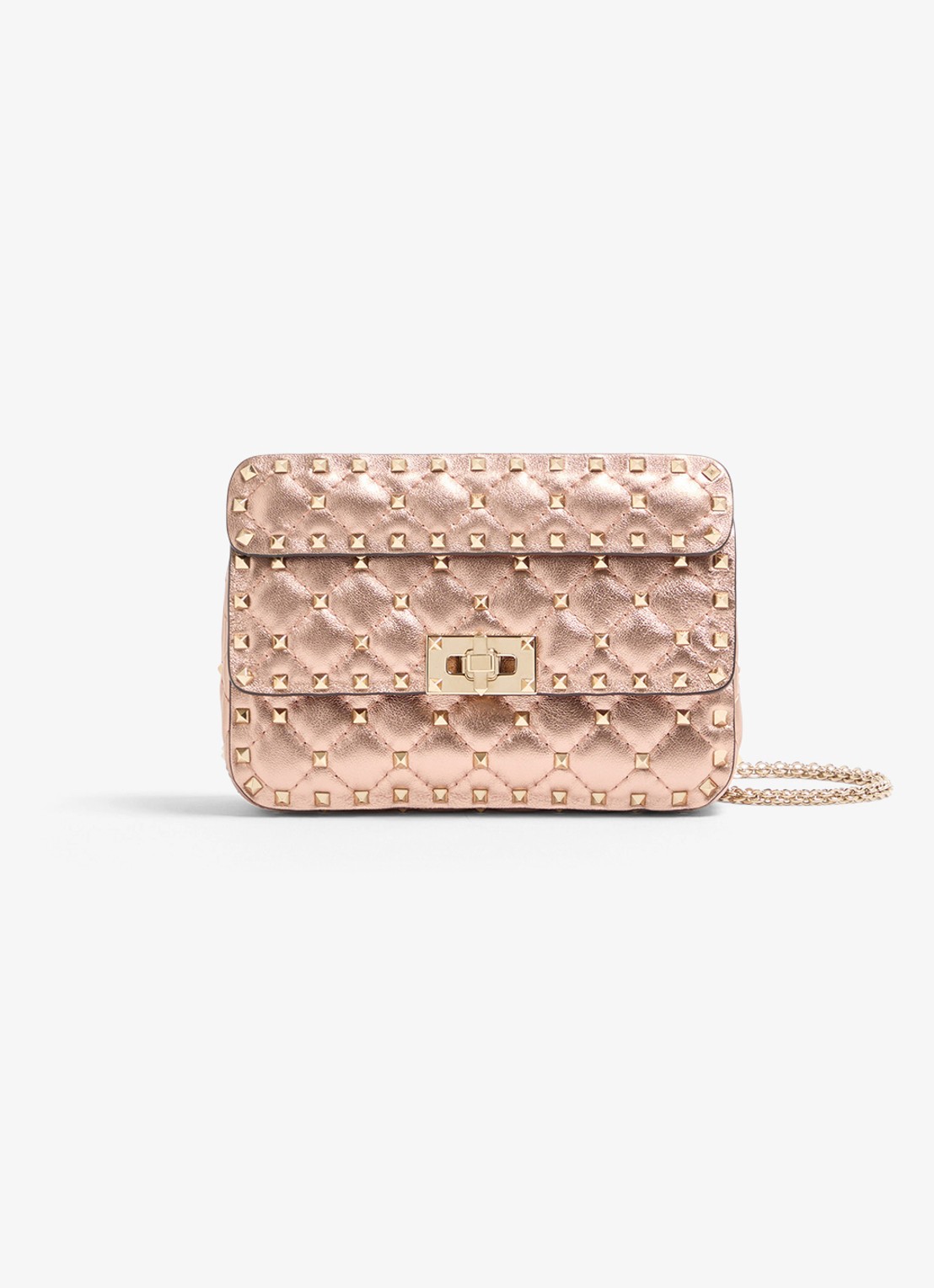 Valentino Garavani Small schoudertas van lamsleer met metallic finish - voorkant 5 oudroze