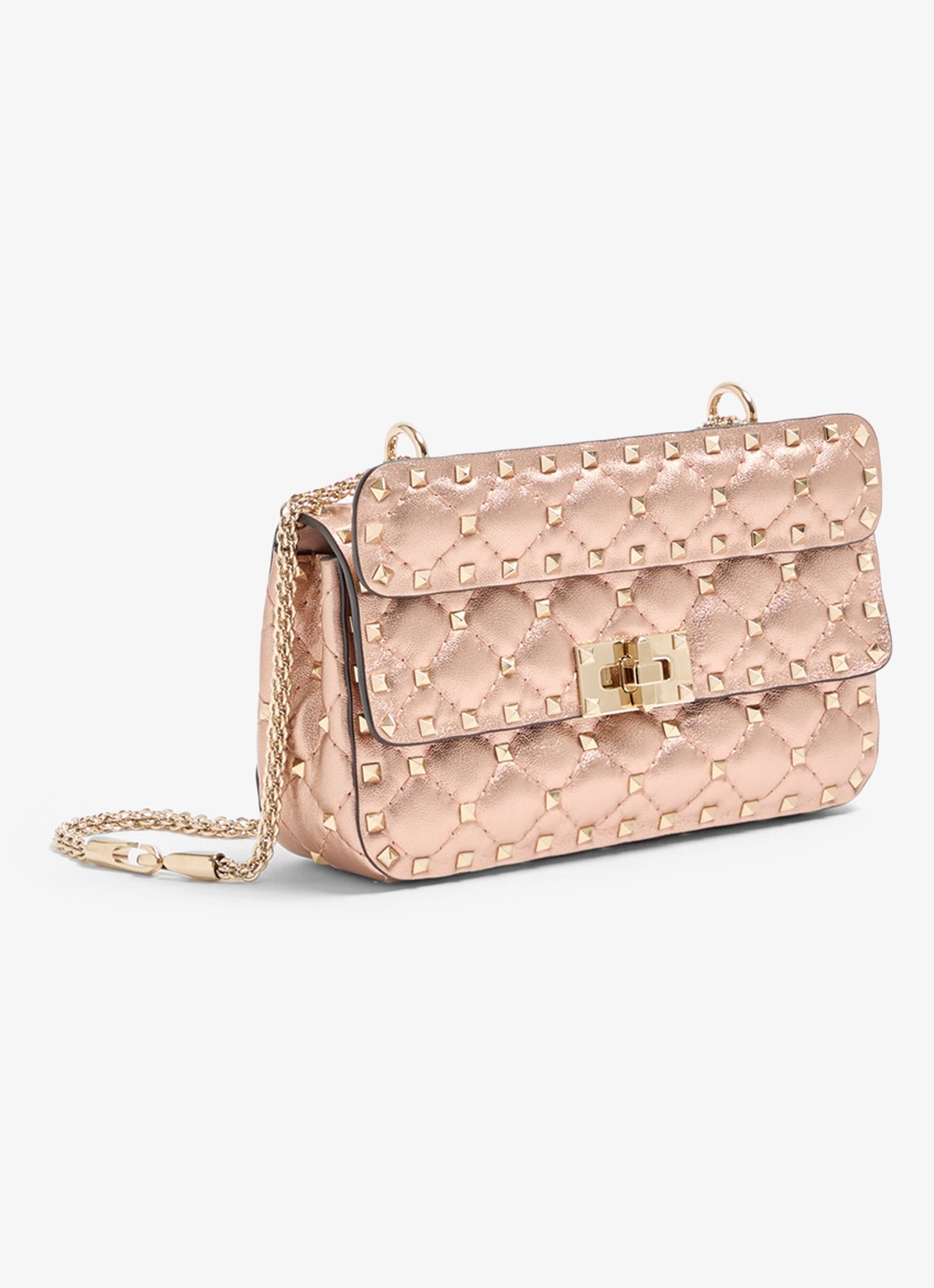 Valentino Garavani Small schoudertas van lamsleer met metallic finish - voorkant 6 oudroze